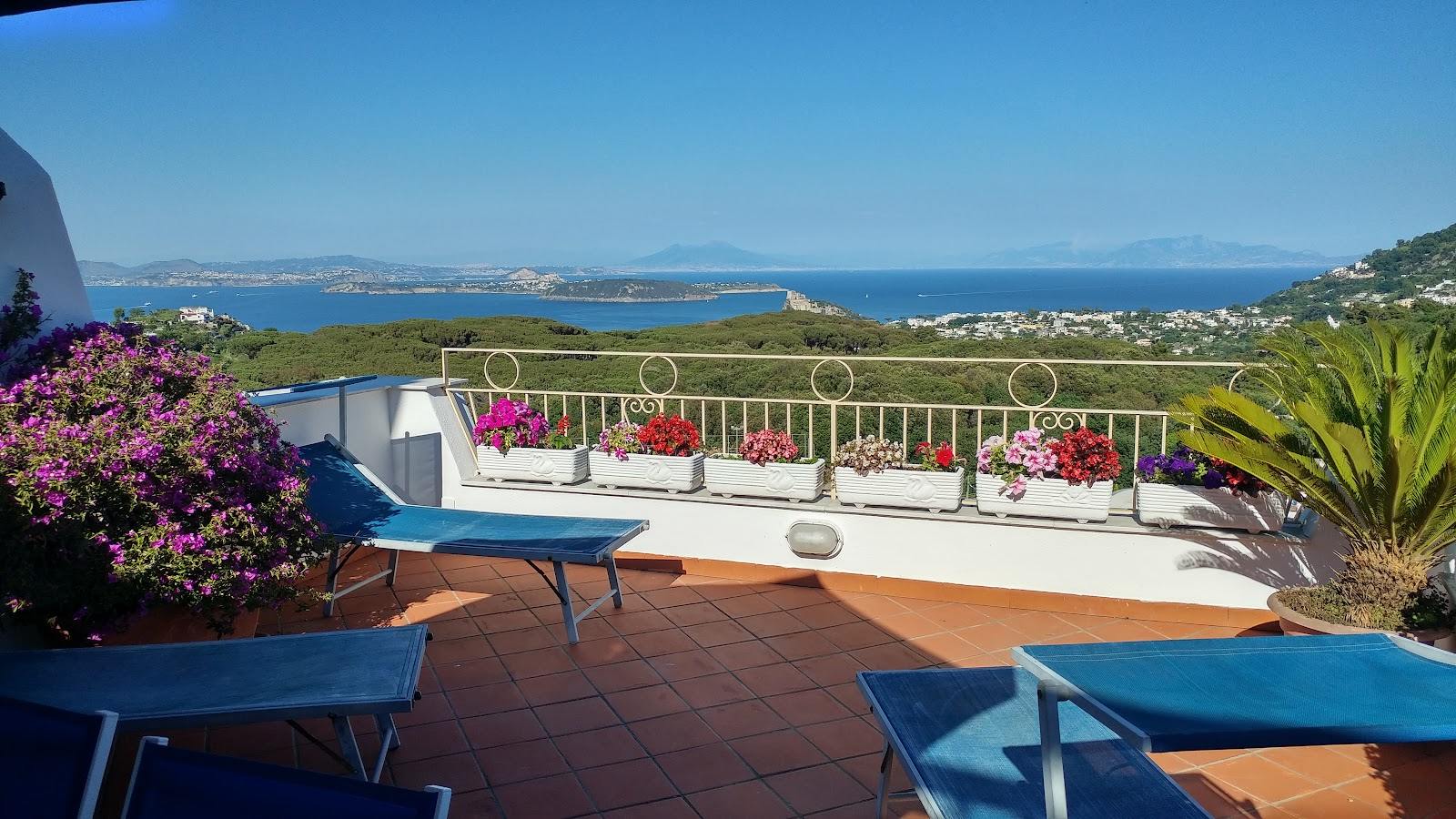 Il terrazzo fiorito con vista sul golfo